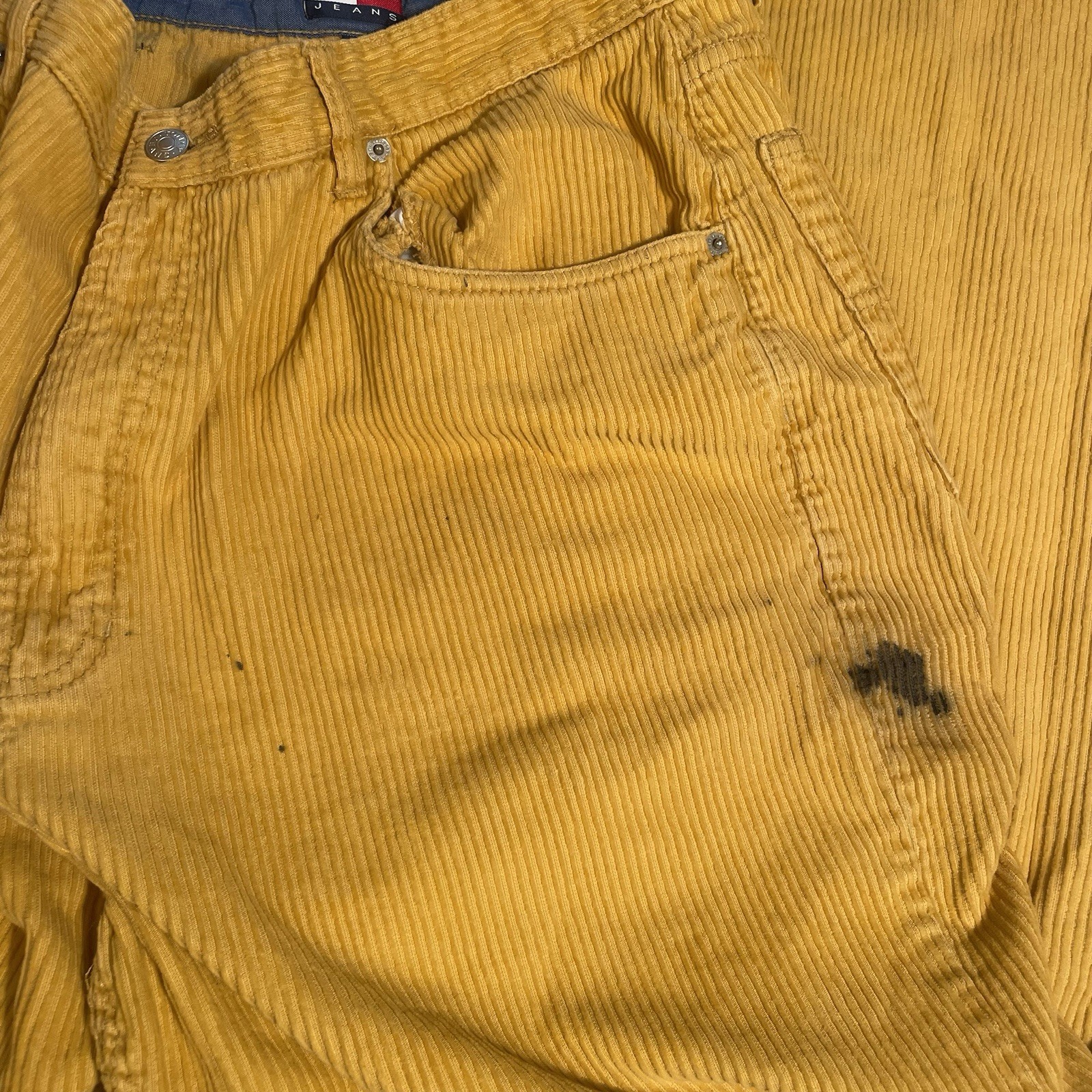 DISTRESSED Tommy Jeans Men’s Yellow 90s wide Corduroy Pants 36w vtg street style