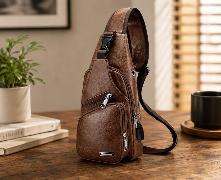 Mens Chest Shoulder Backpack Sling Cross Body Man Leather Satchel Travel Bag US