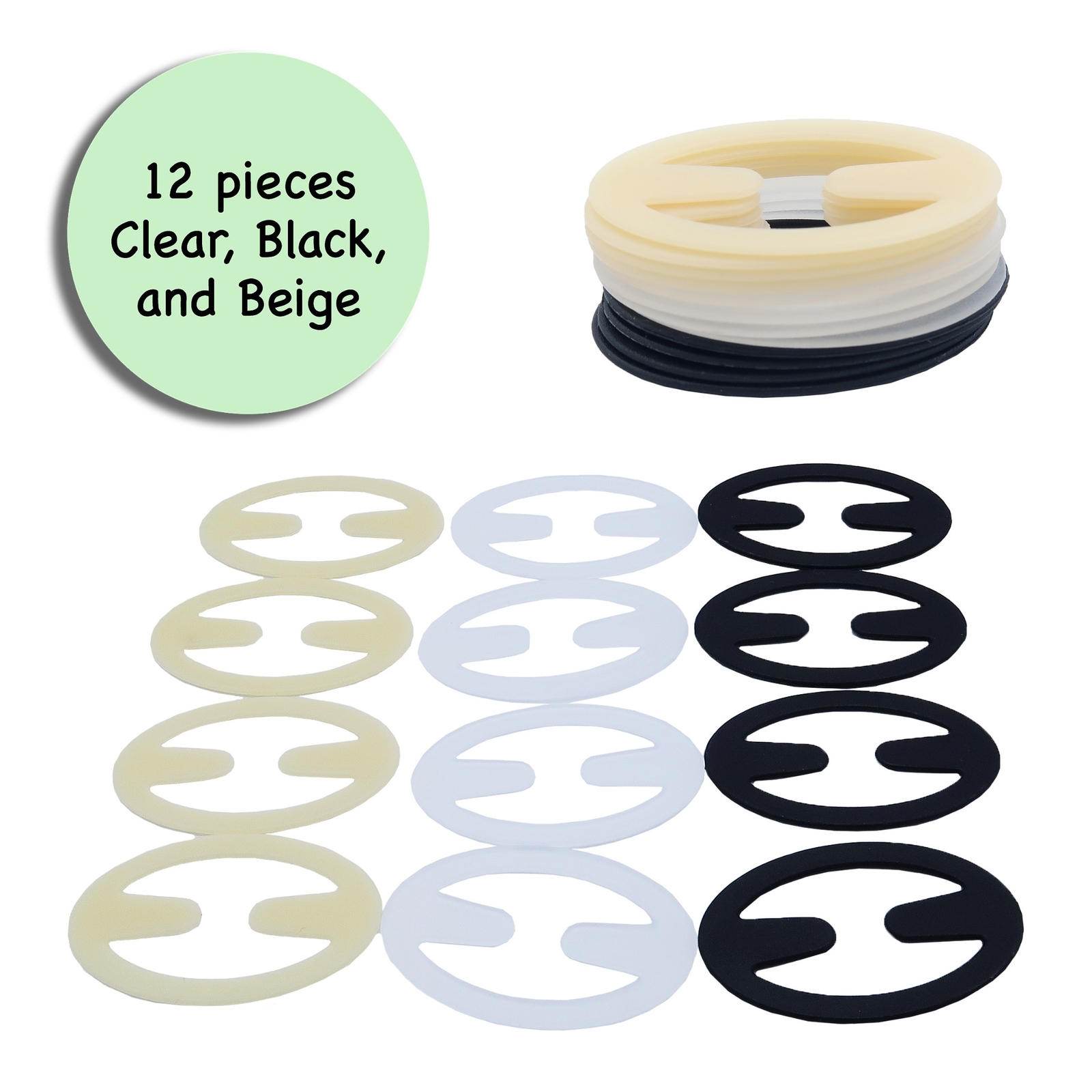 12 Set Oval Bra Clips – Bra Strap Adjuster and Holder in Black Clear and Nude