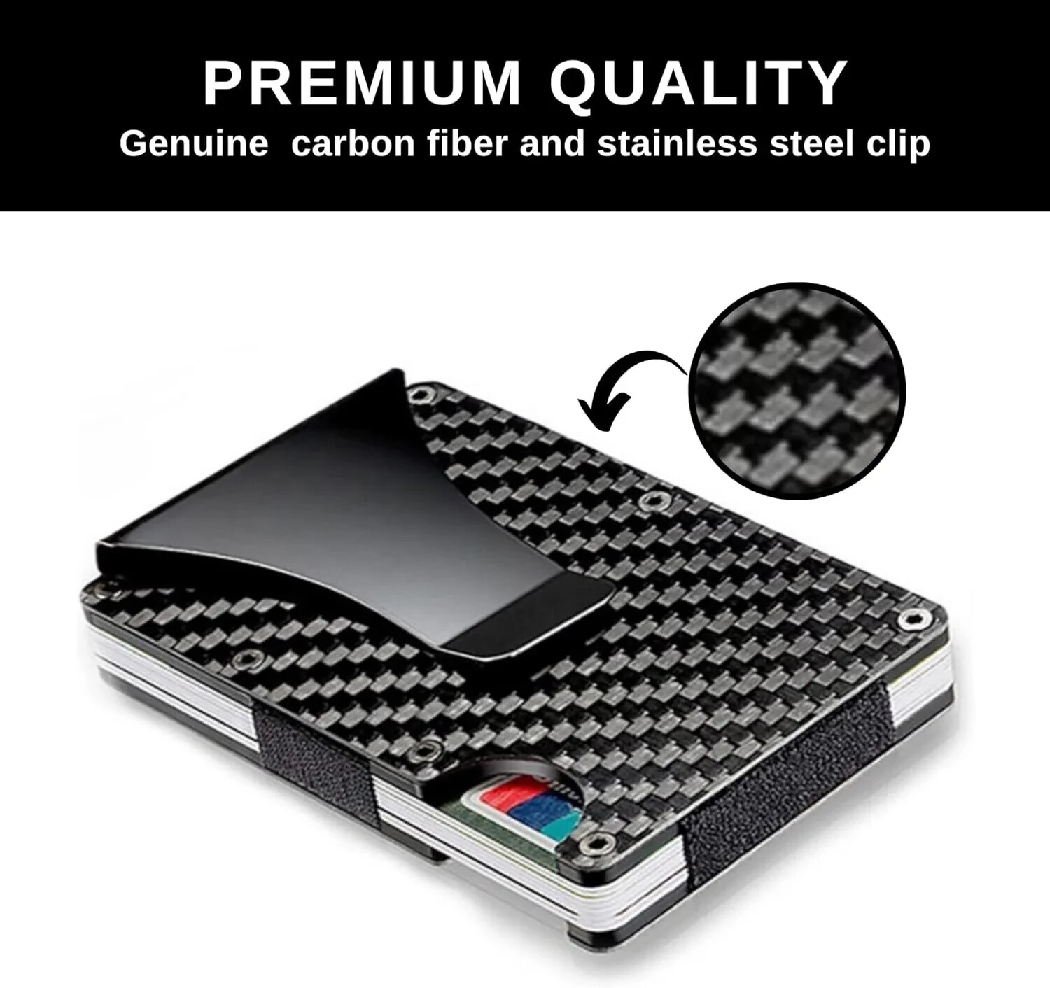 RFID Blocking Slim Money Clip Men’s Carbon Fiber Credit Card Holder Metal Wallet