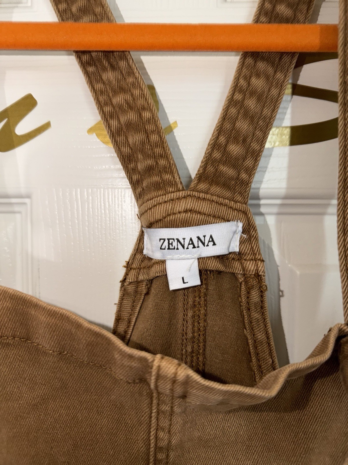 ZENANA Womens brown Wash Denim Tie Strap Shortalls Romper Size L