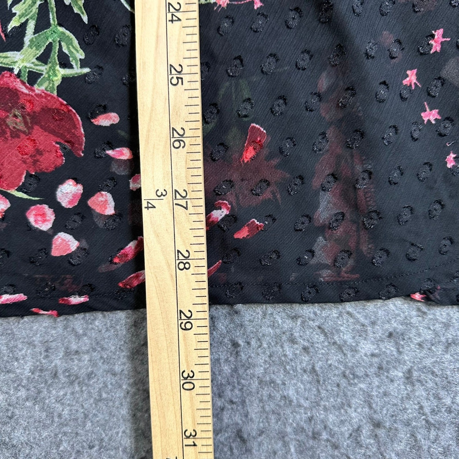 Roz & Ali Womens 2X Black Red Floral Clip Dot Cold Shoulder Ruffle Blouse Top