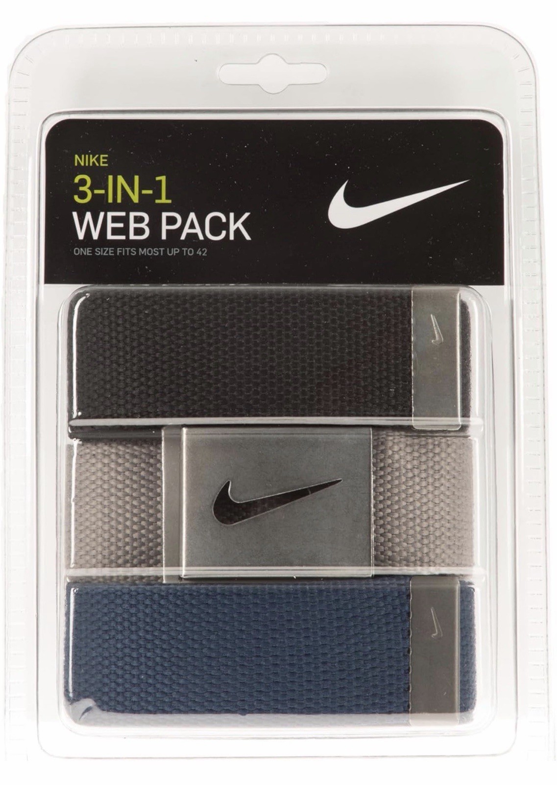NEW 3-pack Nike Men’s Webbing Golf Belt Black Grey Navy One Size Fits Most