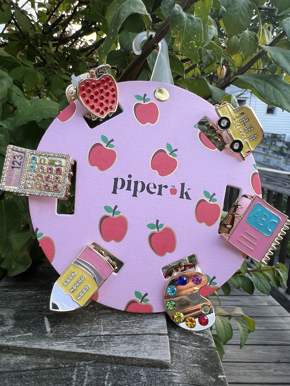6 Pcs Piper K Jeweled Rhinestone BACK to SCHOOL 🍎Themed Hair Clips NEW!