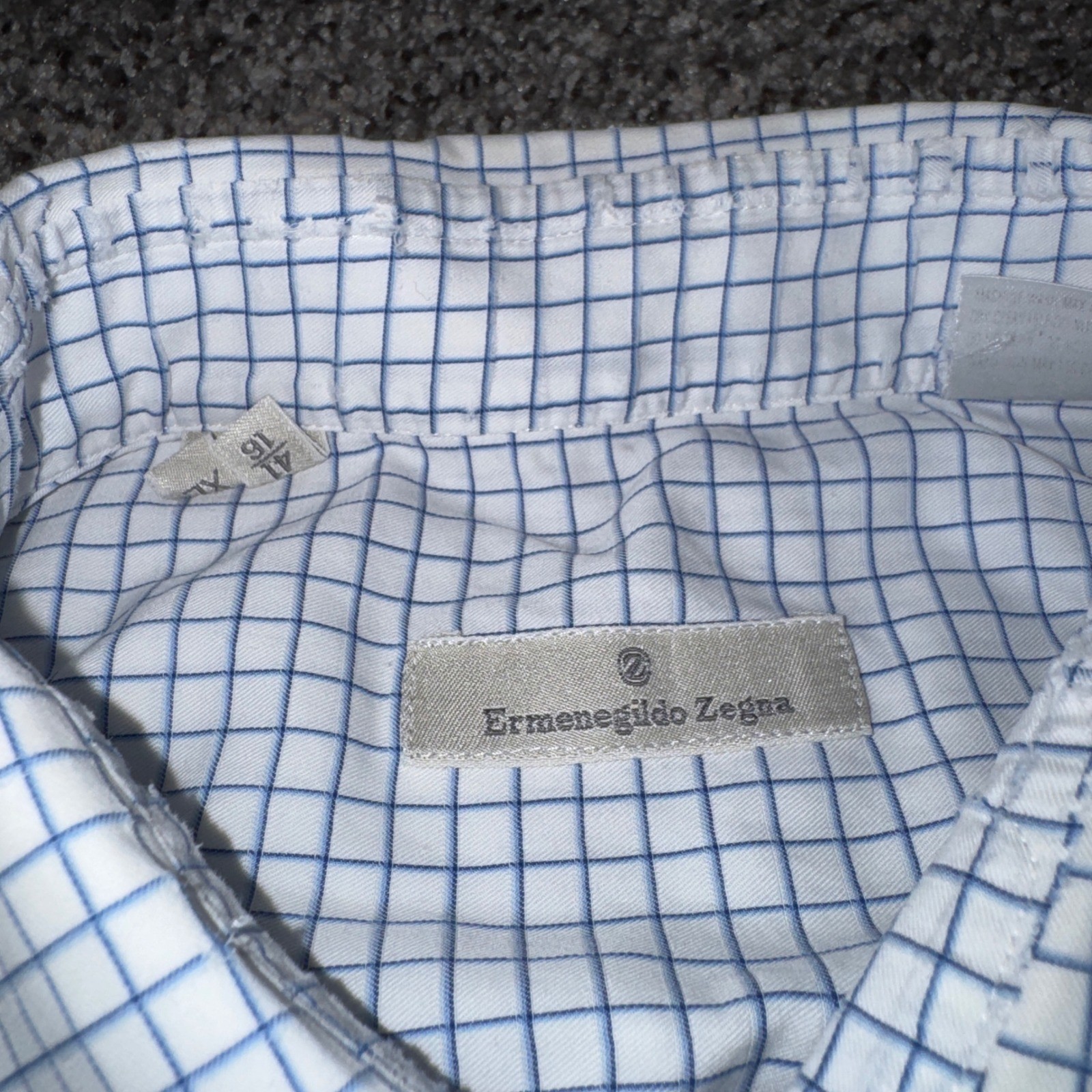Ermenegildo Zegna Size 16 41 Mens Blue White Windowpane French Cuff Dress Shirt