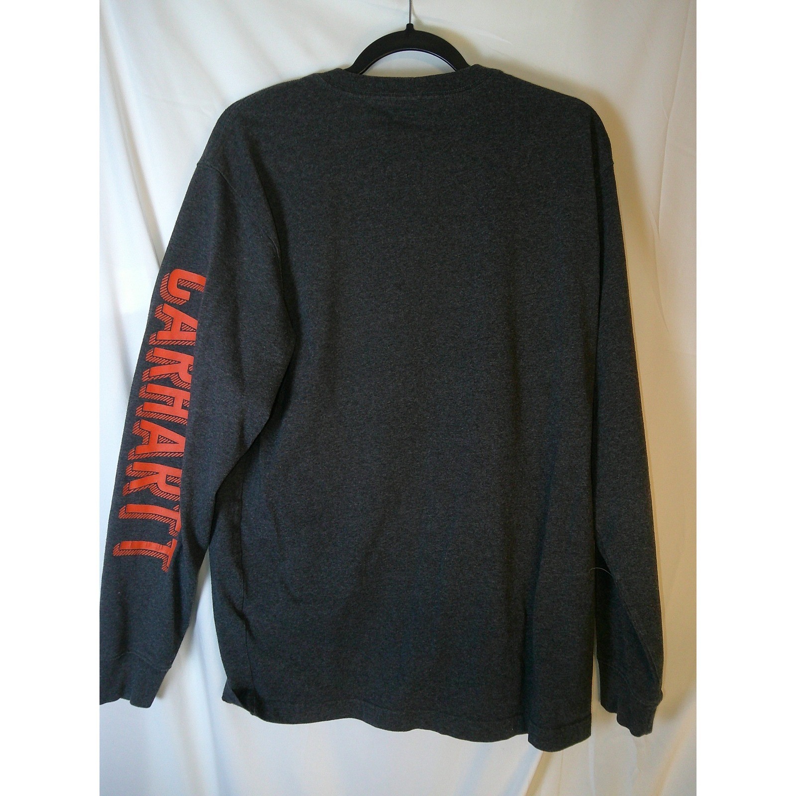 Carhartt Mens Loose Fit Long Sleeve Pocket T-Shirt Charcoal Grey Orange Logo M