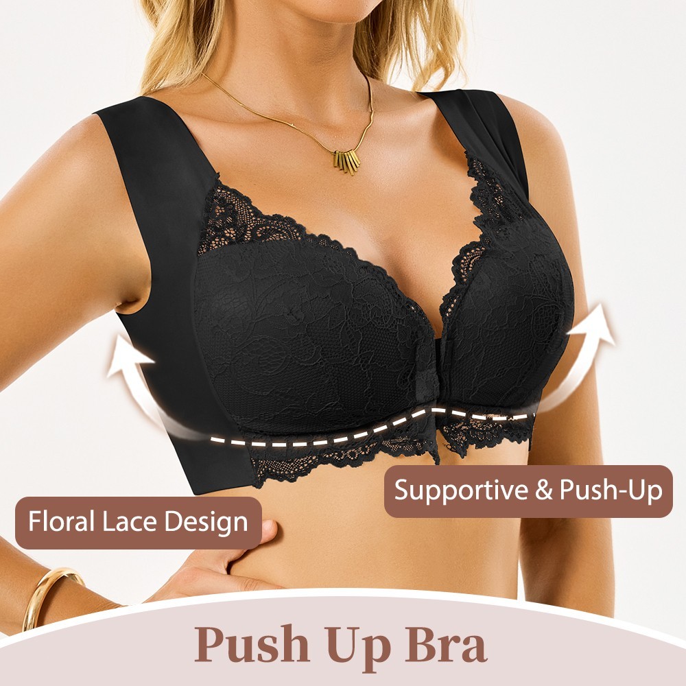 6Pcs Front Closure Lace Wireless Bra Wide Strap Comfort Support Bralette