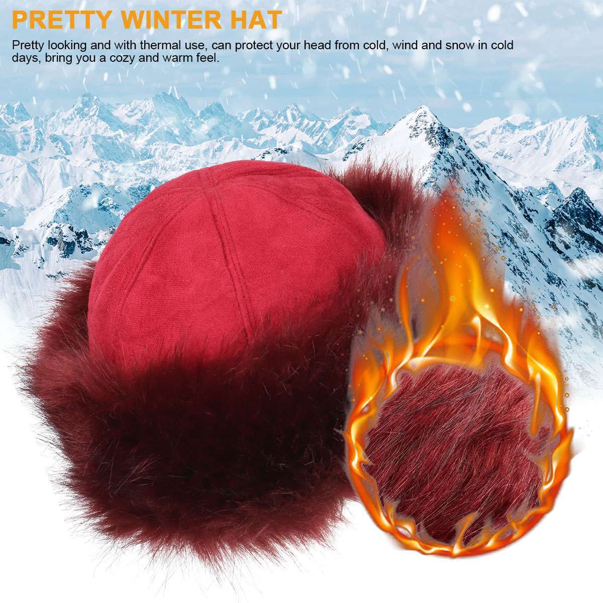 Women Russian Fluffy Faux Fur Headband Hat Thick Ear Winter Warm Snow Ski Cap US