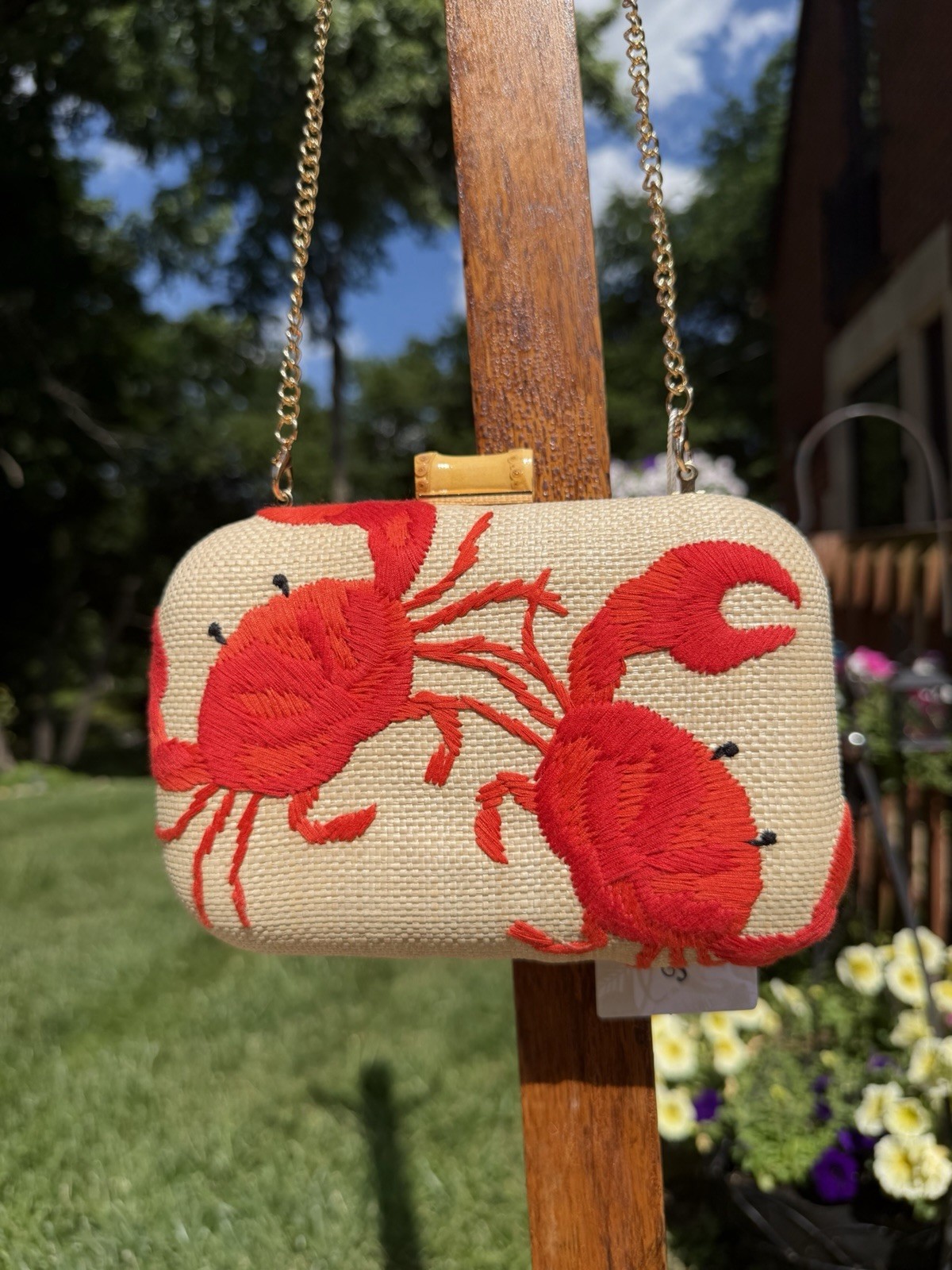 NWT Tommy Bahama Embroidered Crab Clutch Bag Purse w/ Rhinestoned Crab Hair Clip