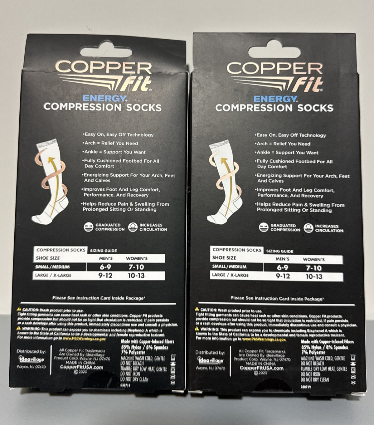 Copper Fit Unisex Compression Socks Black, US M 9-12, W 10-13 Pack of 2