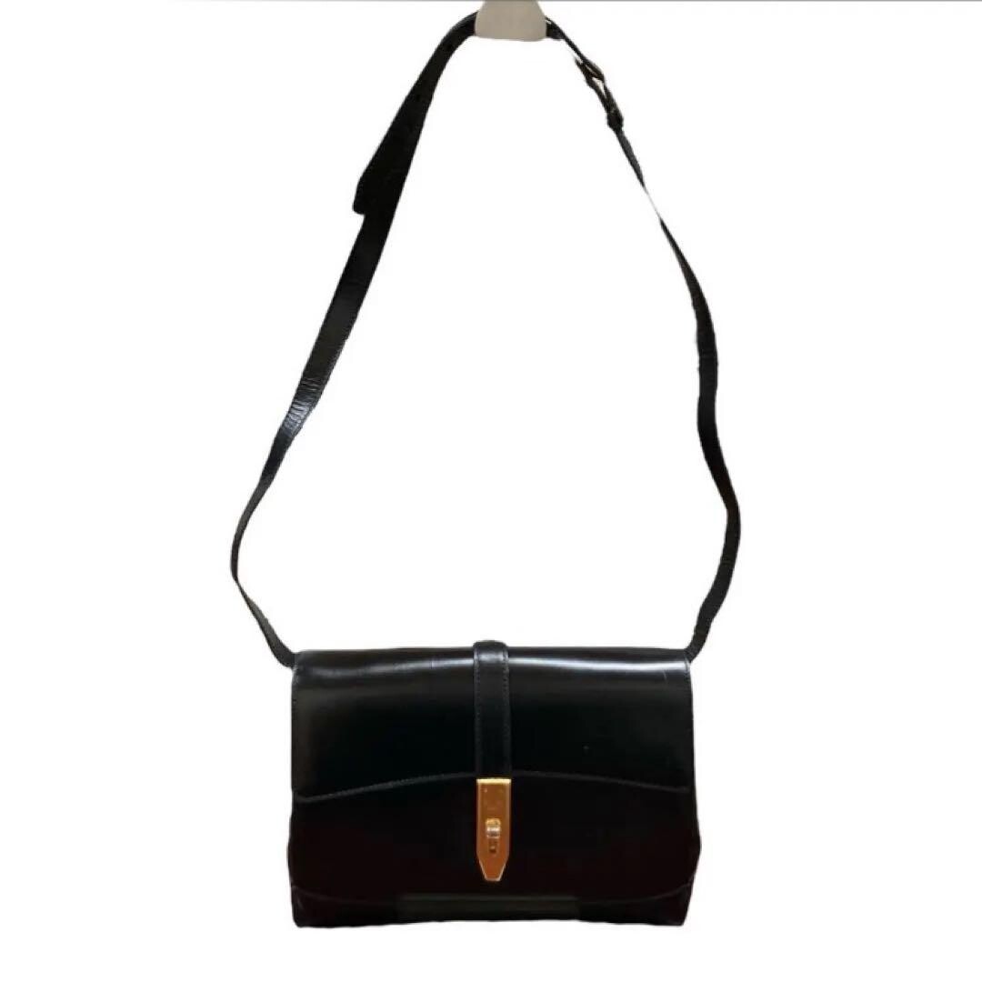 CELINE Shoulder Bag Leather Black Vintage Authentic From Japan