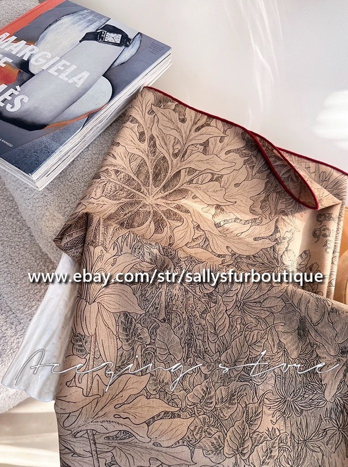 Sallys 70% Cashmere & 30% Silk Wrap Scarf Garden Print Double Face Shawl 53″