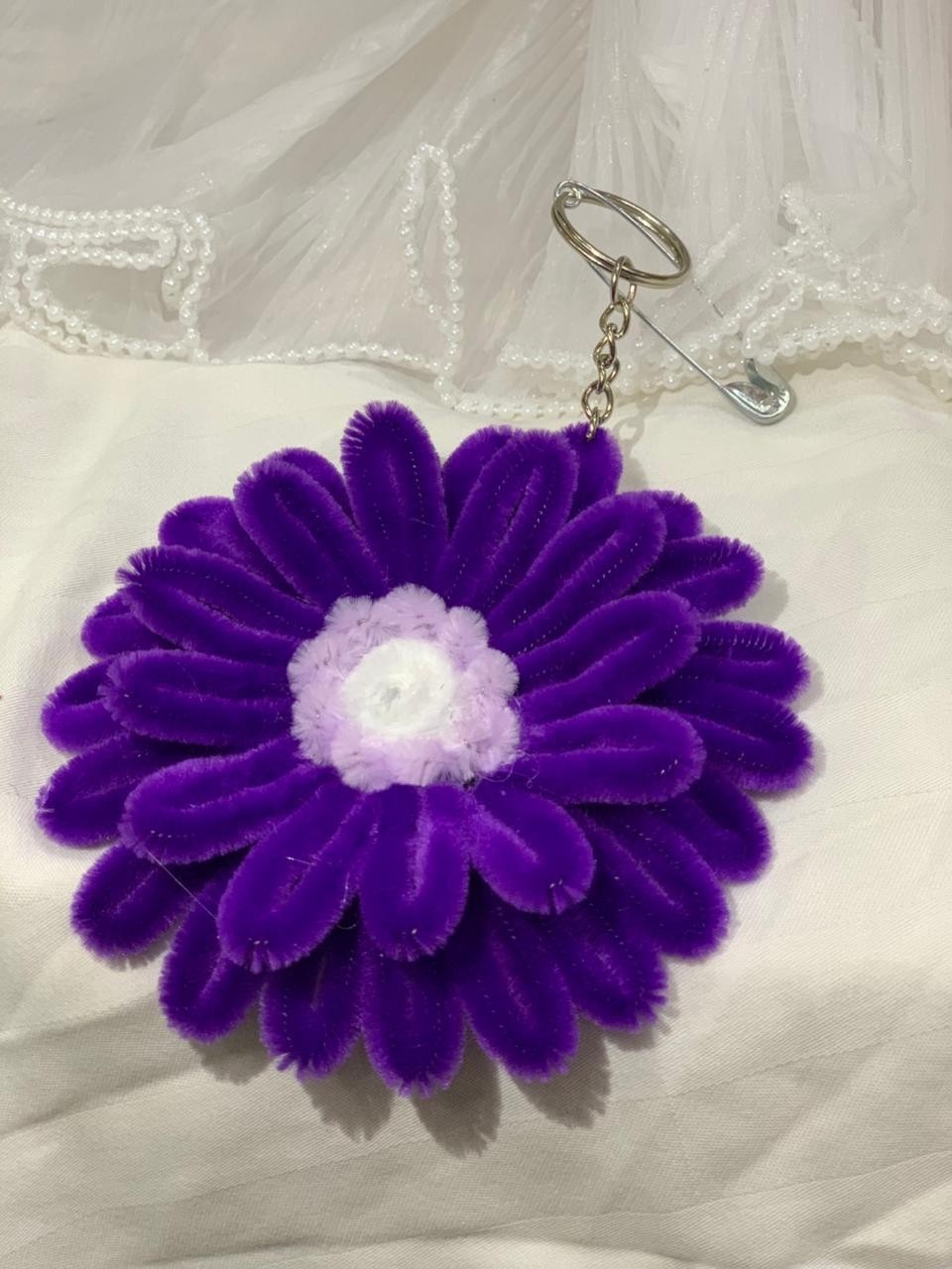 Handmade Chenille Flower Keychain Cute Floral Bag Charm Unique Gift Accessory