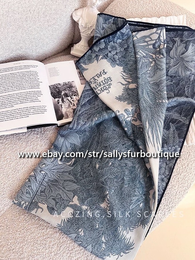 Sallys 70% Cashmere & 30% Silk Wrap Scarf Garden Print Double Face Shawl 53″