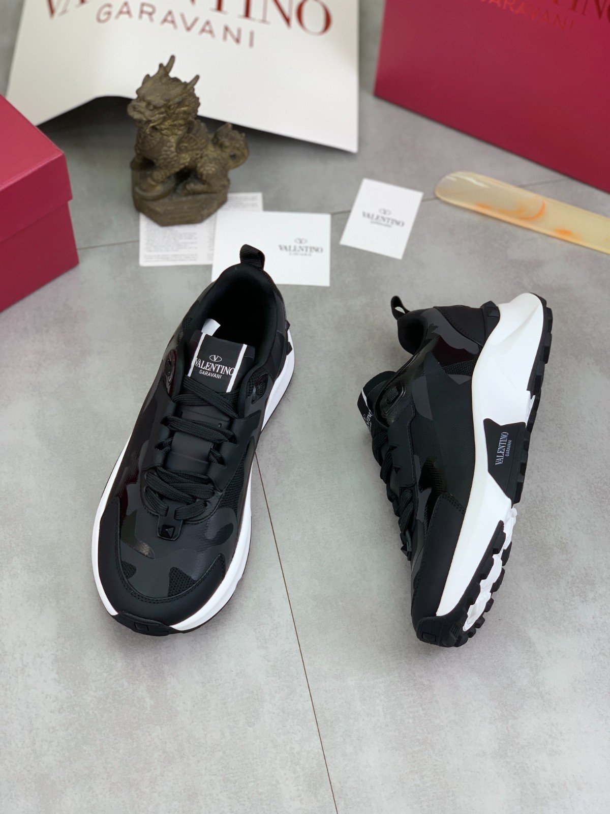 Valentino Leather Sneakers Black Casual Running Shoes Platform 4cm