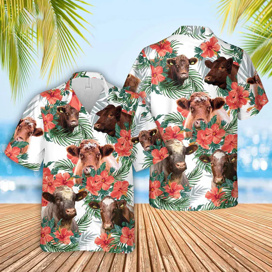 Shorthorn Cow Hawaiian Flowers Trendy Hawaiian Shirt, Summer Gift For Men