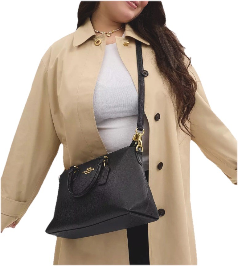 COACH Georgia Satchel Bag In Refined Pebble Leather – CR156 – Gold/Black