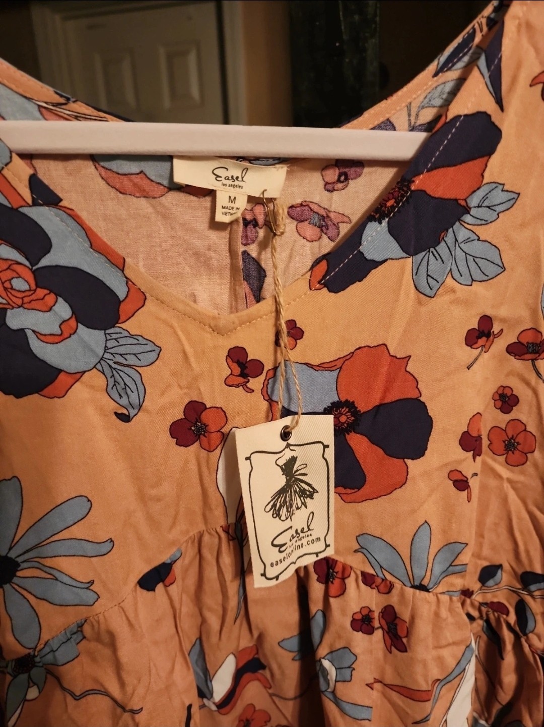 Easel Women’s Orange Floral V-Neck 3/4 Sleeve Tunic Blouse Size M