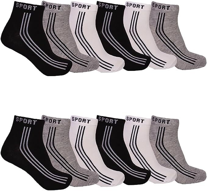 12 Pairs Men’s Ankle Quarter Crew Casual Sport Socks Low Cut Socks 9-11 ,10-13