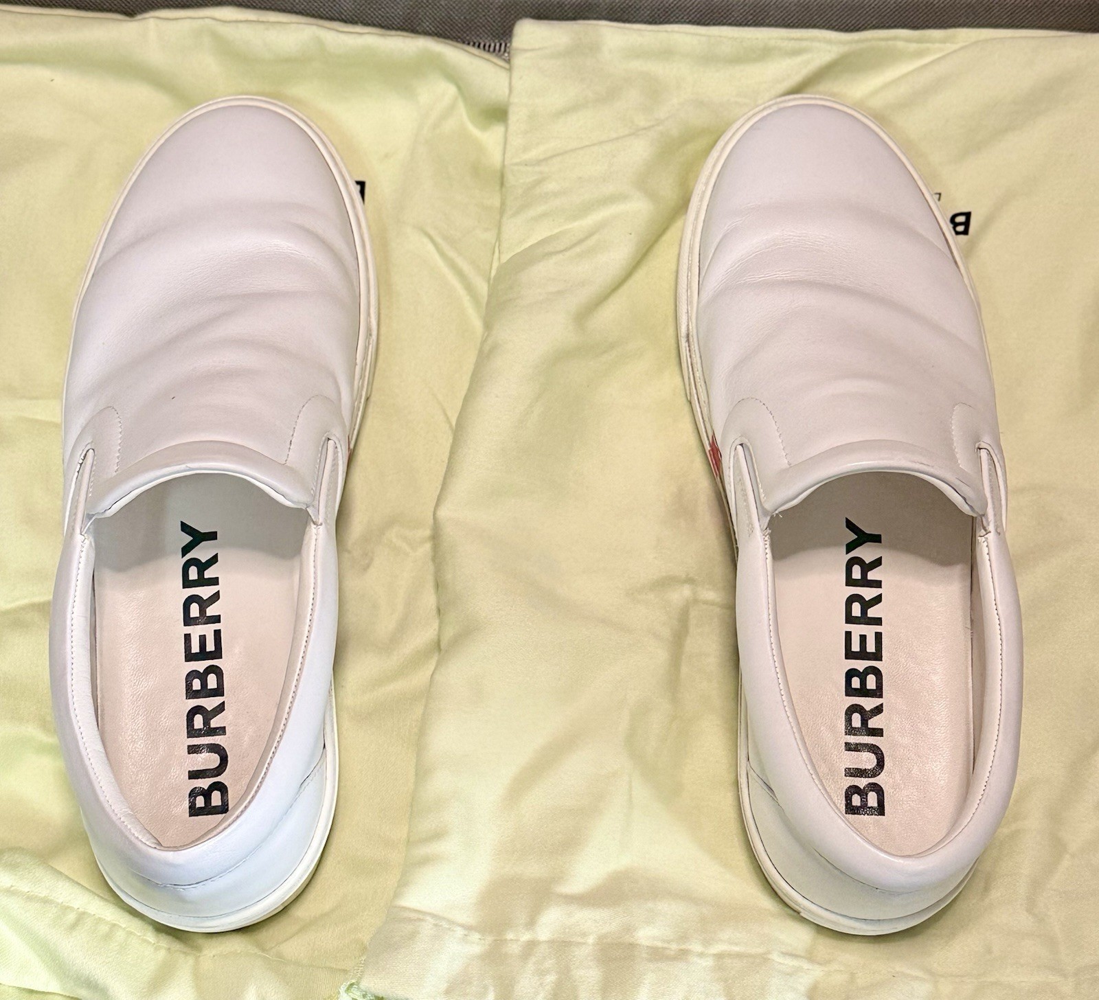 Burberry White Leather Slip-On Casual Shoes, US 11, Rubber Sole, Logo Accent