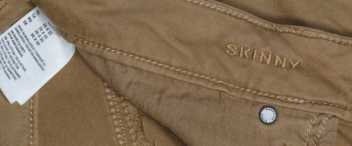 AMERICAN EAGLE OUTFITTERS BROWN JEAN 30X32 FLEX SKINNY FIT STRETCH CANVAS 2018