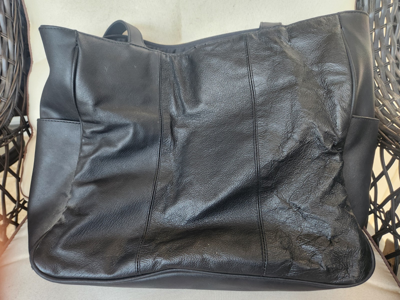 Bill Blass Black Leather Large Tote Bag Multi Pocket Work Travel Shoulder