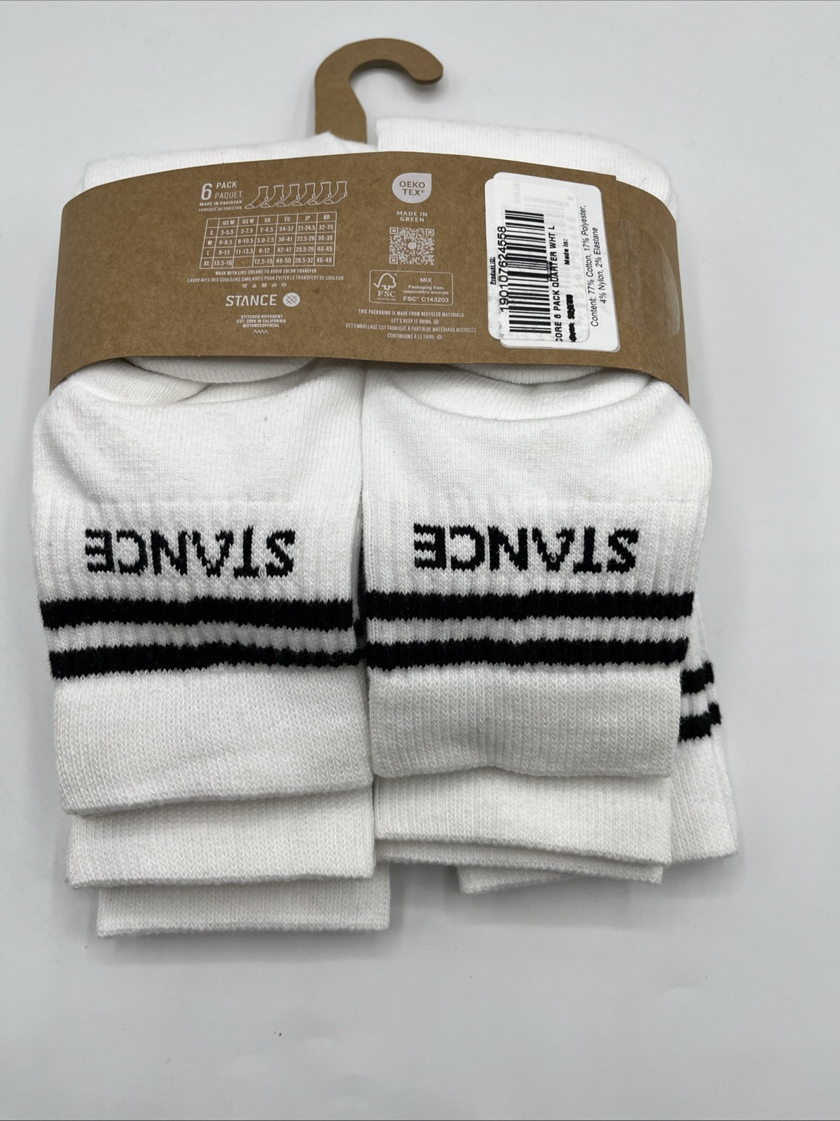 Stance Core 6 Pack LARGE Quarter Height Socks White Men’s Size 9-13 L -NWT – NEW