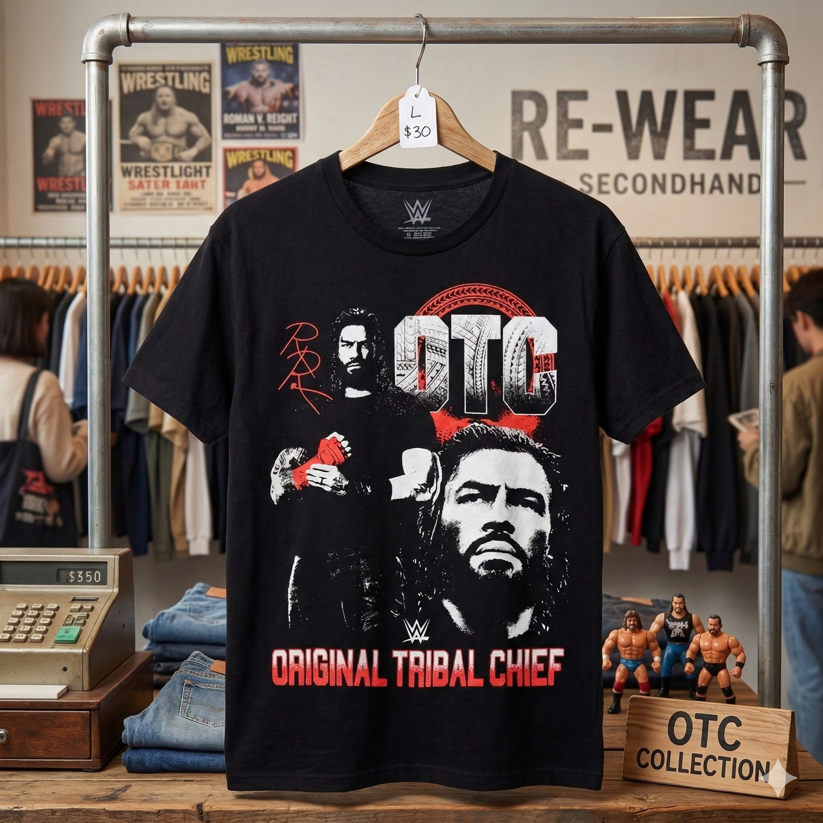 Roman Reigns OTC T-Shirt Original Tribal Chief WWE Black Cotton Tee Men All Size