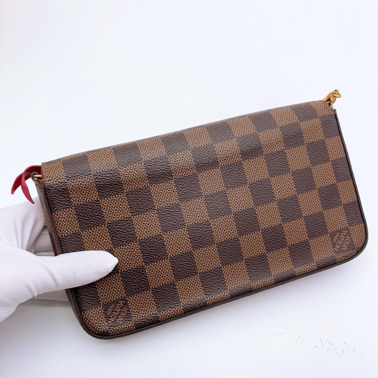Louis Vuitton Felicie Damier Ebene Pochette Chain Crossbody Bag Clutch