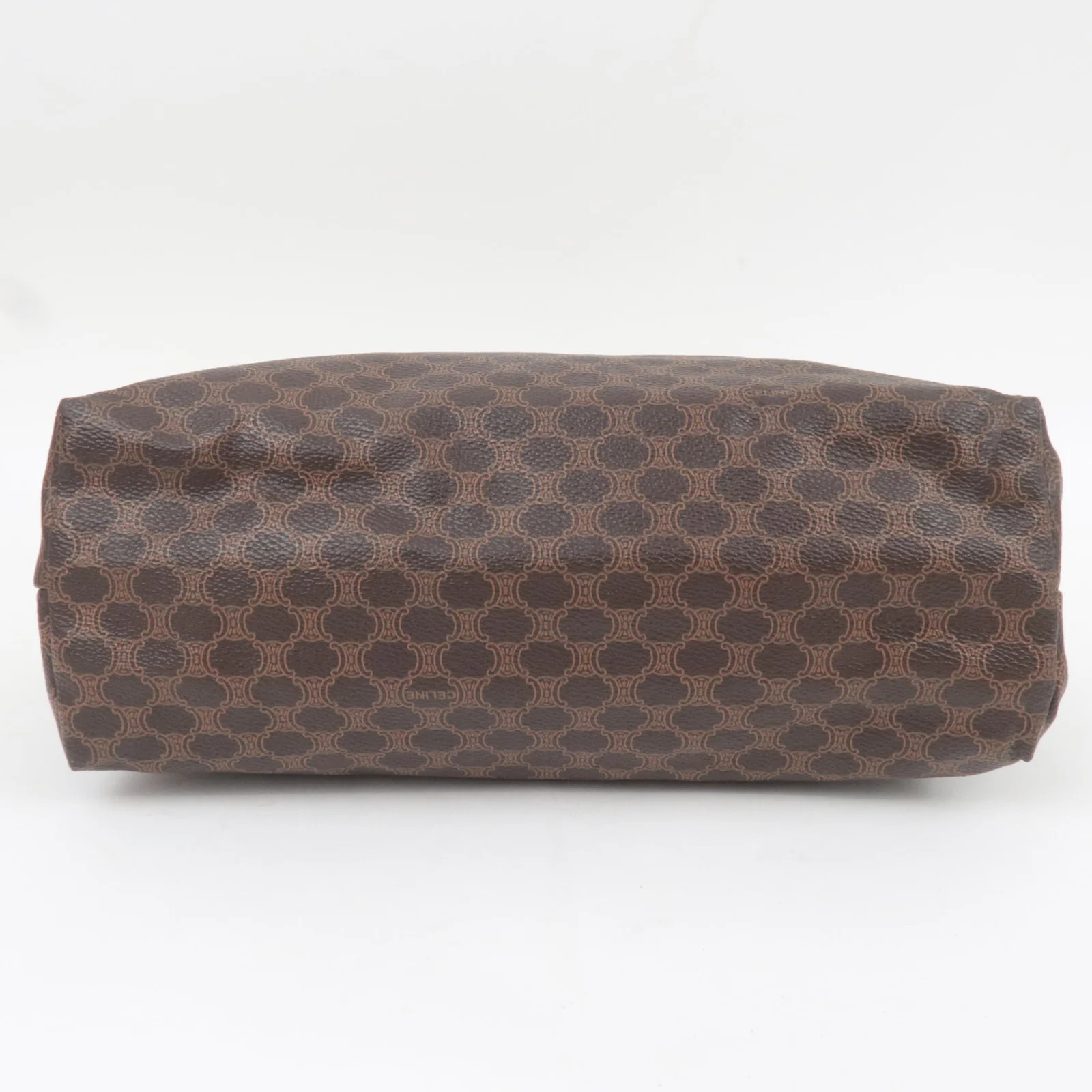 CELINE Macadam PVC Leather Cosmetic Pouch Brown Gold HDW Authentic