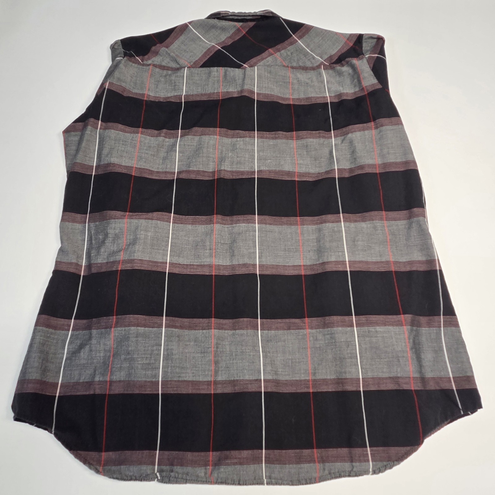 Authentic Western Youngbloods Pearl Snap Shirt Mens Large Gray Black Plaid Long