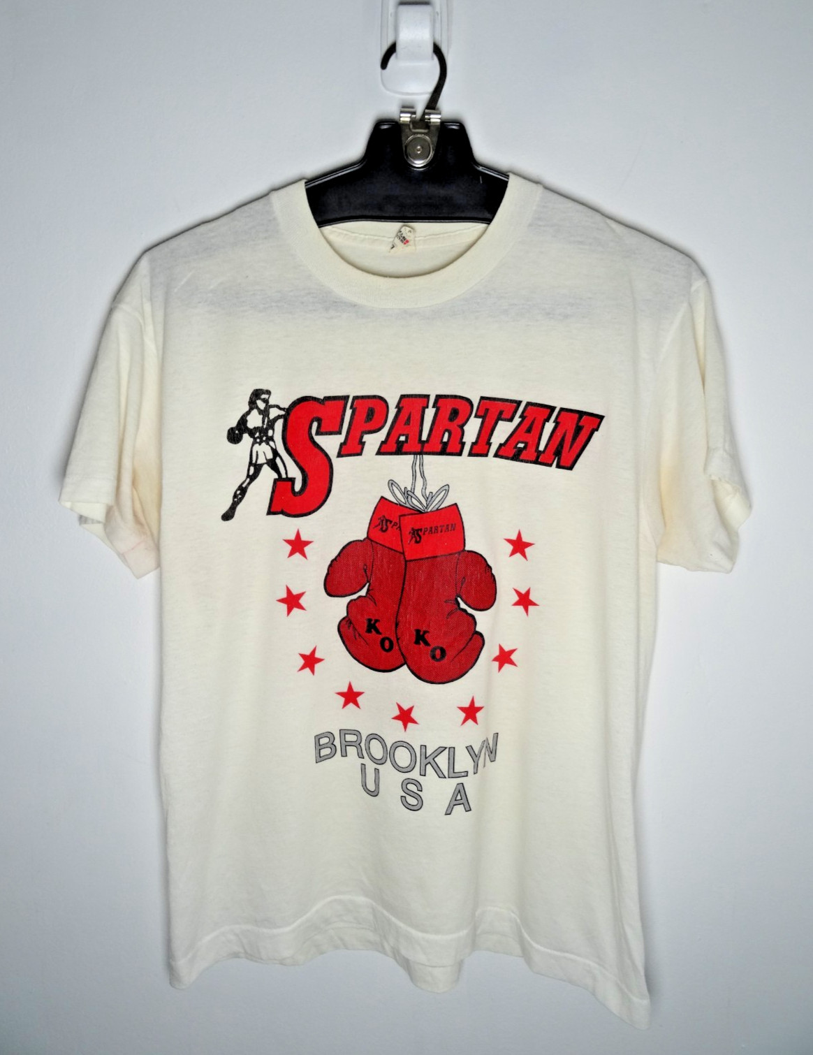 Vintage Spartan Boxing Gym Brooklyn New York Shirt Large 80s 90s Paper Thin Tee