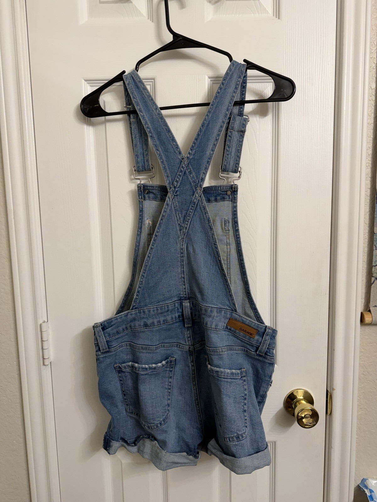 Garage Blue Denim Overall Shortalls Romper Sleeveless Pockets Button S/P