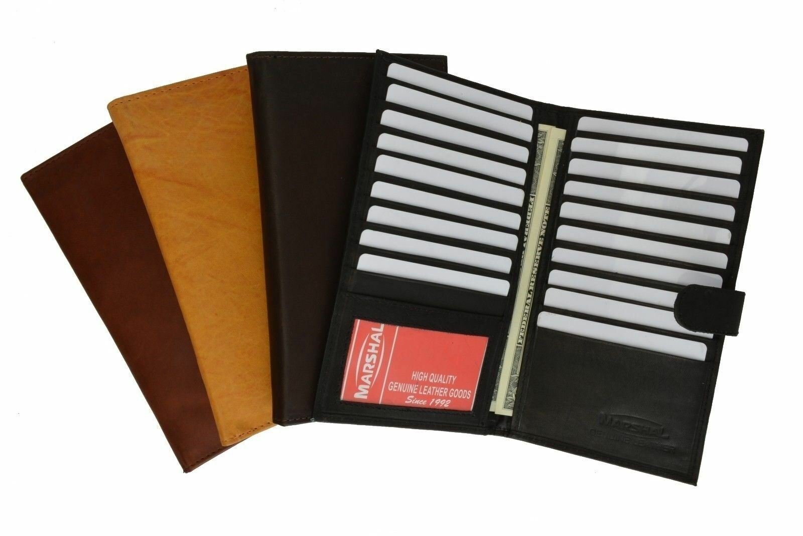 Genuine Leather Credit Card Holder Wallet 19 Card Slots + 1 ID Window with Snap