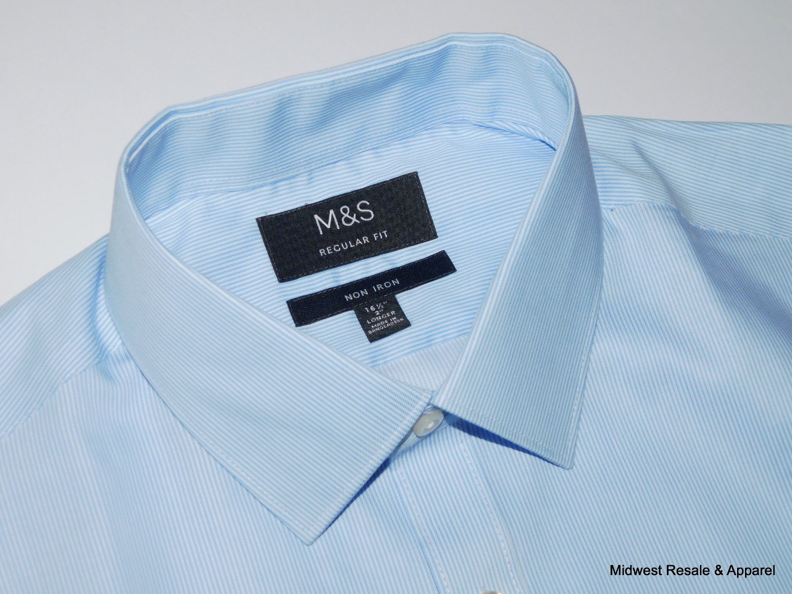 M&S Light Blue Regular Fit Long Sleeve Button Front Dress Shirt Mens Large Tall