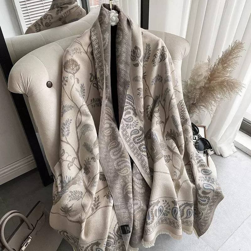 Paisley Floral Warm Shawl Scarf With Fringe For Office Travel