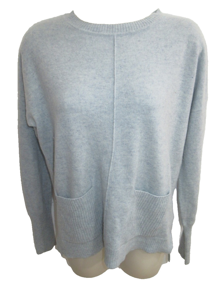 Tahari 100% Cashmere Blue Crew Neck Sweater with Pockets Size S