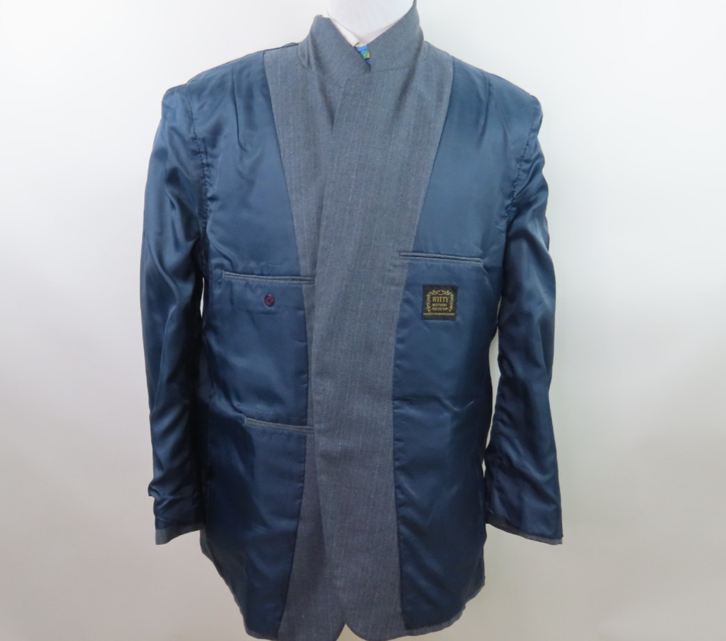 Vintage Three-Piece Mens Suit Gray Striped Wool Witty Brothers 43×28 48/50 R
