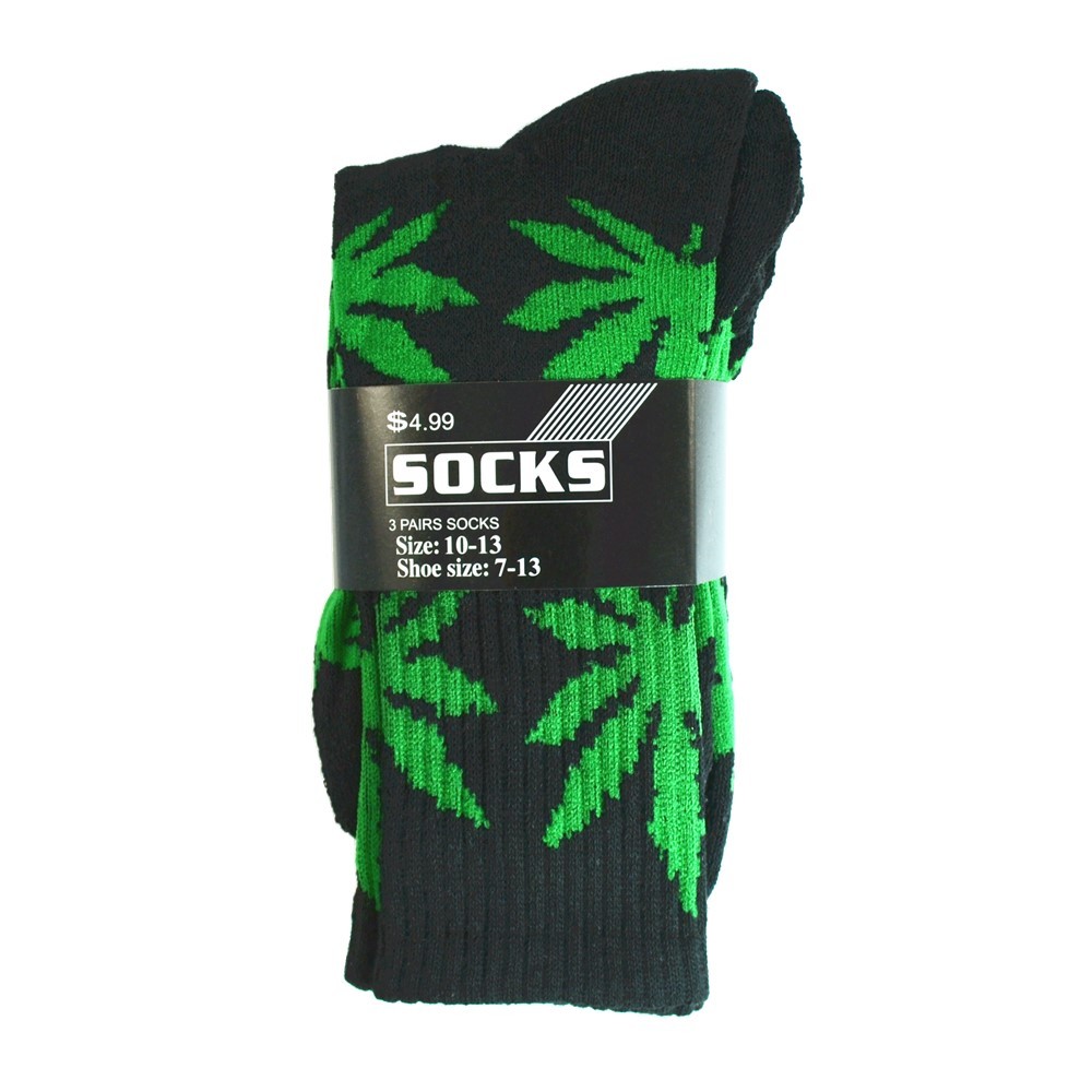 3 Pairs Men Sports Leaf Weed Marijuana Crew Cotton Long Socks Size 9-11 10-13