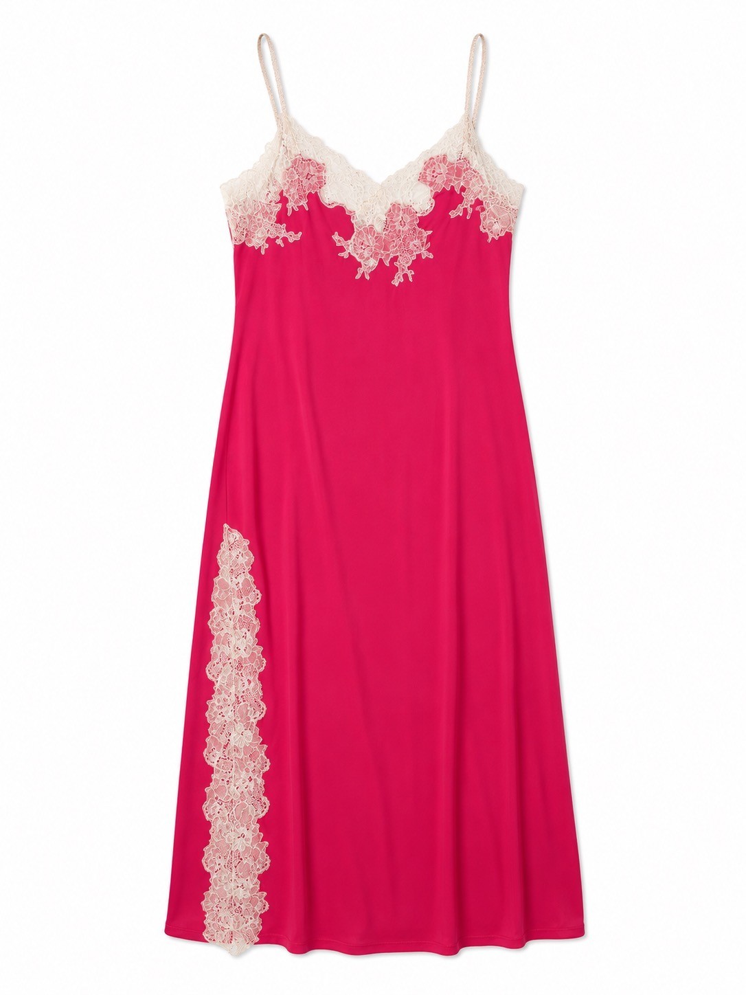 Natori Enchant Lace Slit nightgown chemise Slip Dress Hot Pink Size Small