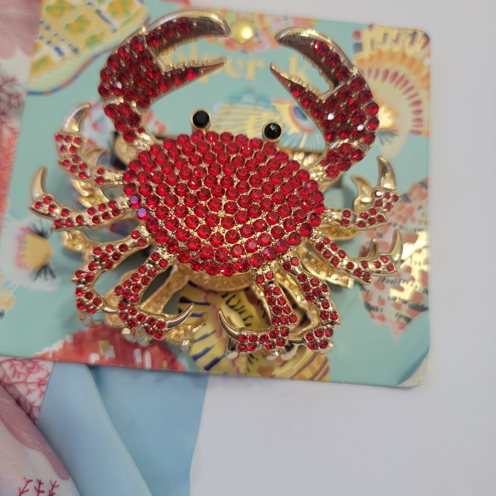 Piper K Coastal Scarf and Rhinestone CRAB Gold Hair Claw Clip Nautical SEA LIFE