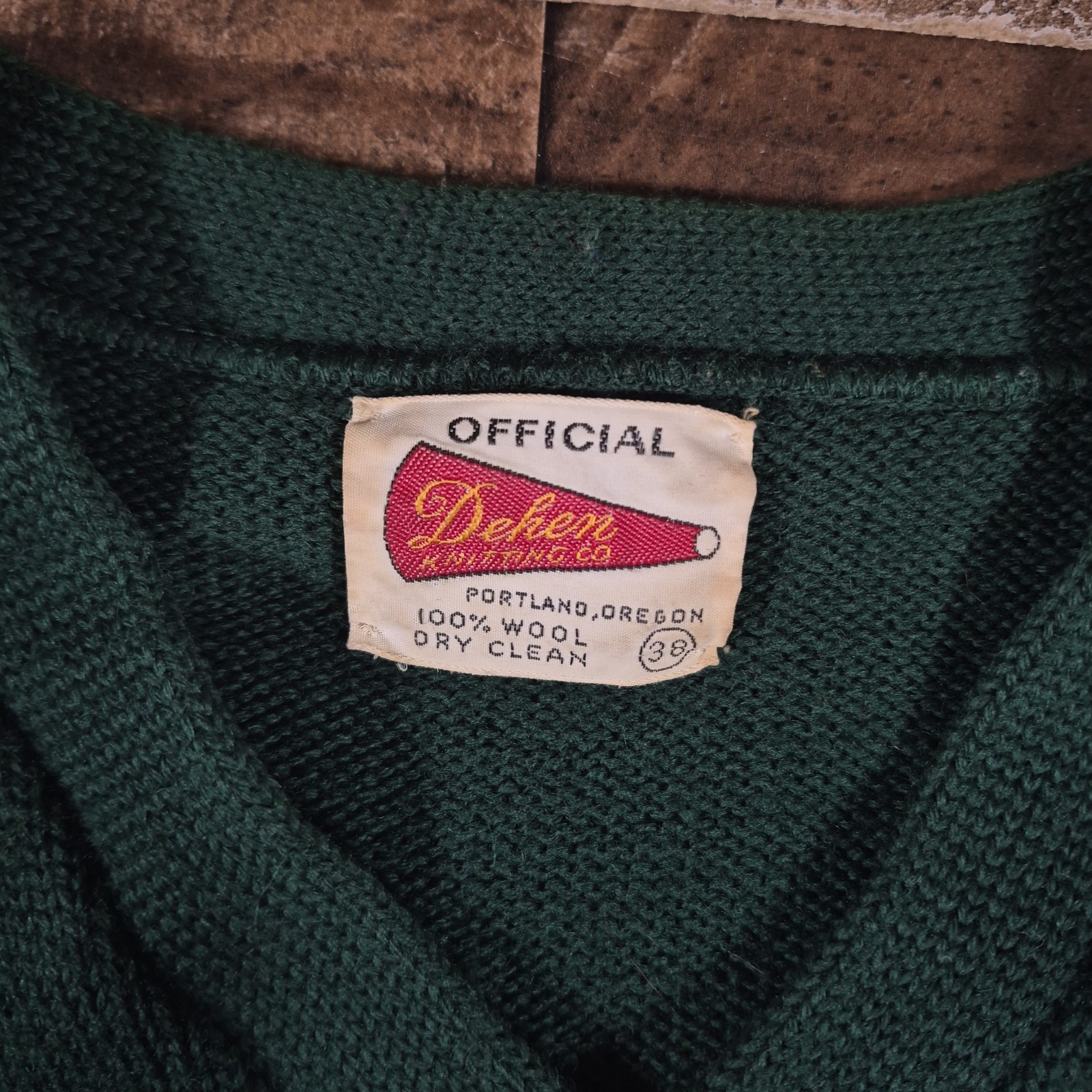 Vintage Letterman Varsity Sweater Womens 38 Green Wool Dehen Knitting 50s School
