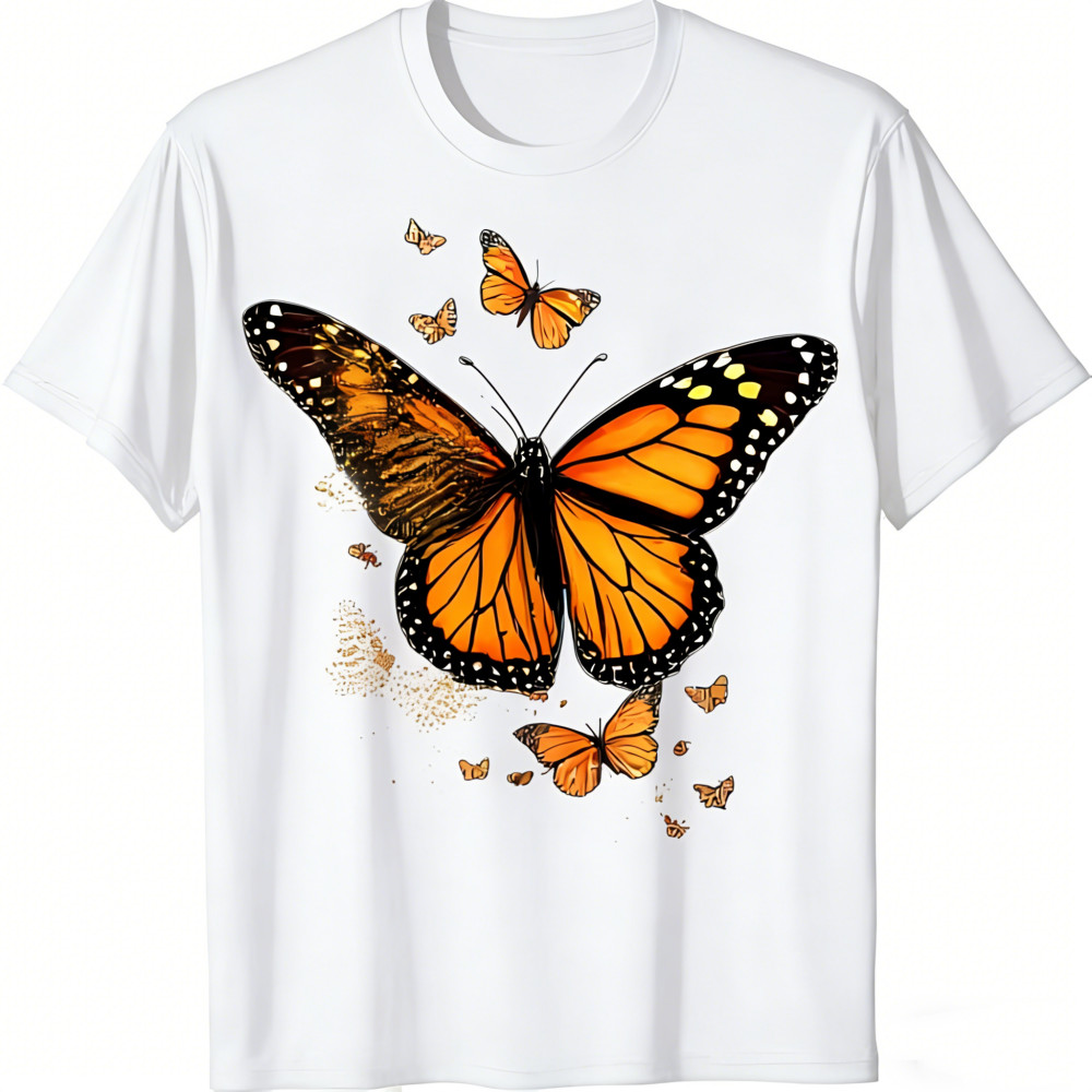 Stunning Monarch Butterfly T-Shirt on Fabric Unique Design-100% Cotton
