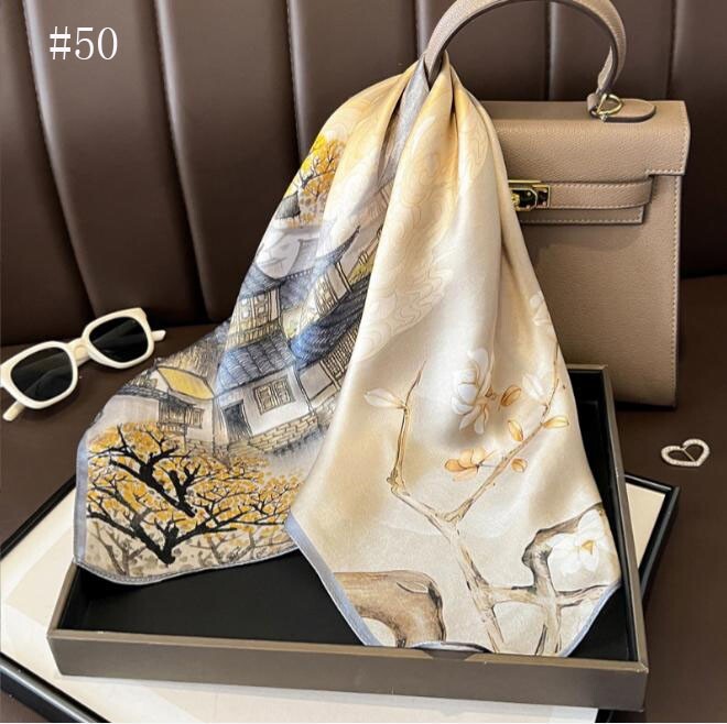 100% Mulberry Silk 27″ Square Scarf Women Neckerchief Wrap Floral Yellow Flower
