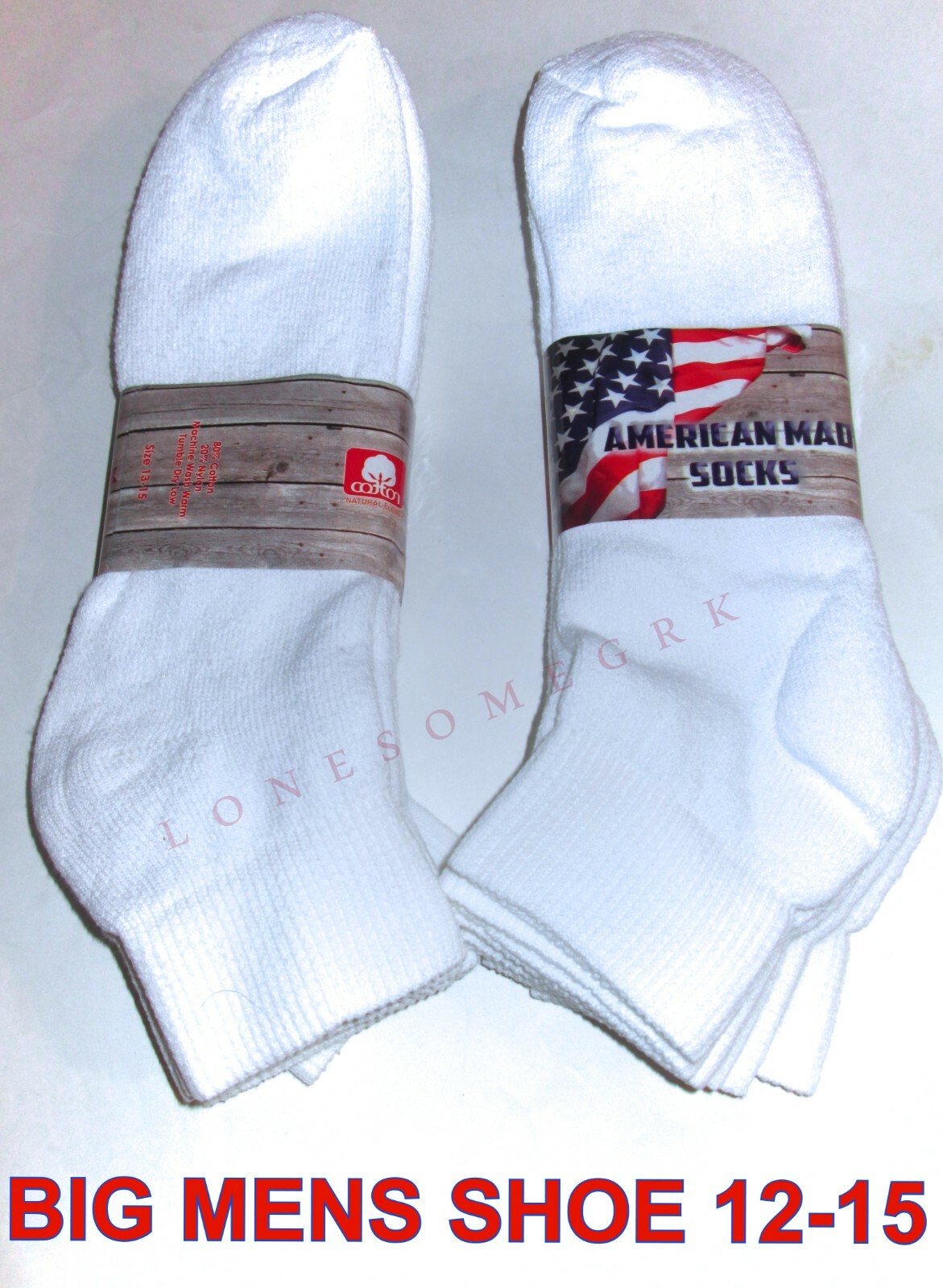 6 Pairs BIG Mens Size Cushioned Ankle Socks Medium Weight US Made 12-16 Shoe