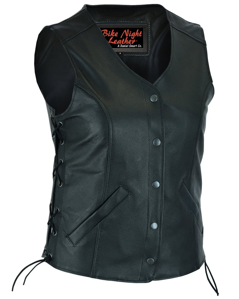 Women Black Motorcycle Leather Vest Genuine Cowhide Leather Concealed Carry Vest