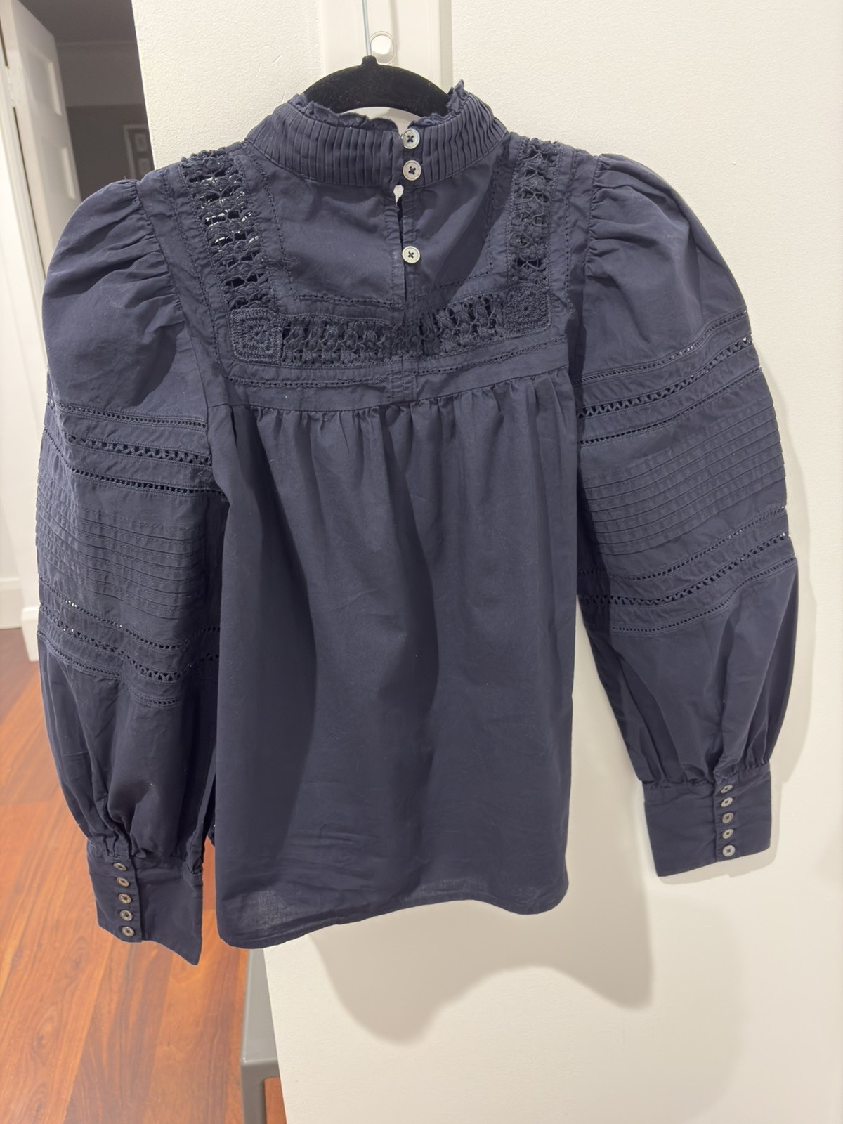 Sea New York Navy Blue Cotton Embellishment Blouse Top Sz XS RRP $450