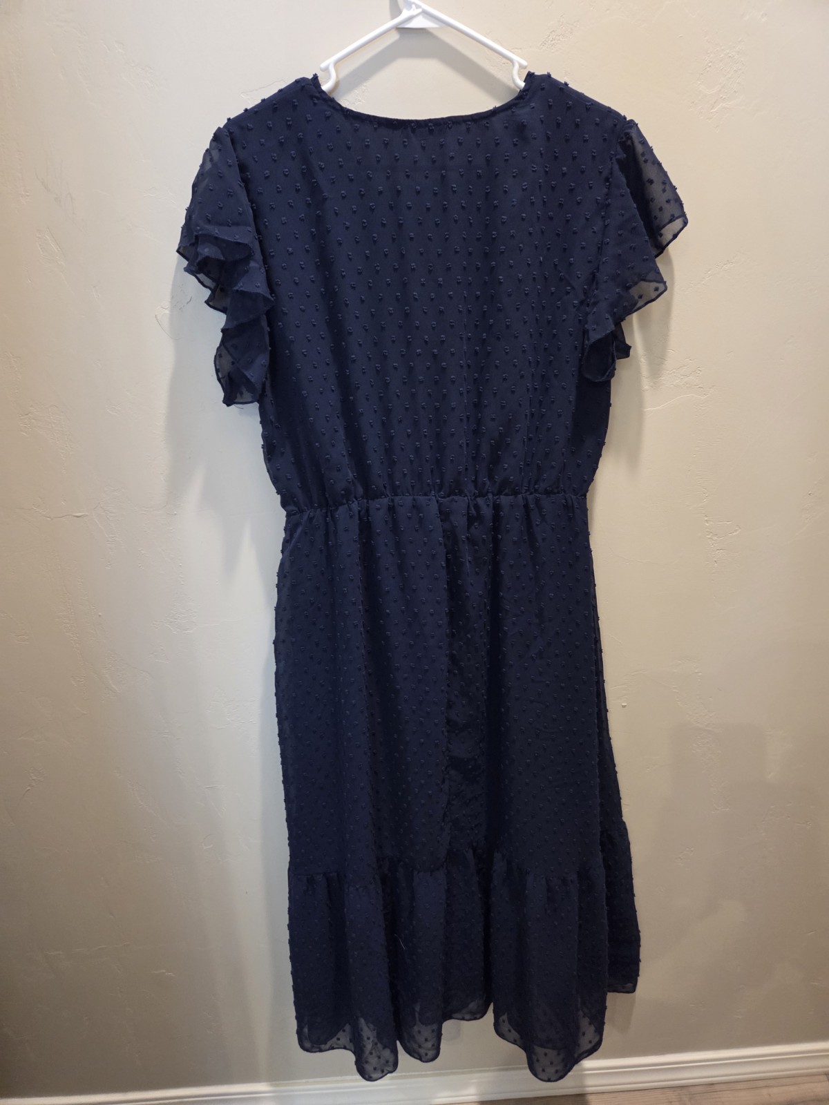 Fashion Women’s Dress Wrap Midi Navy Blue XL Contemporary Minimalist Chic-00111