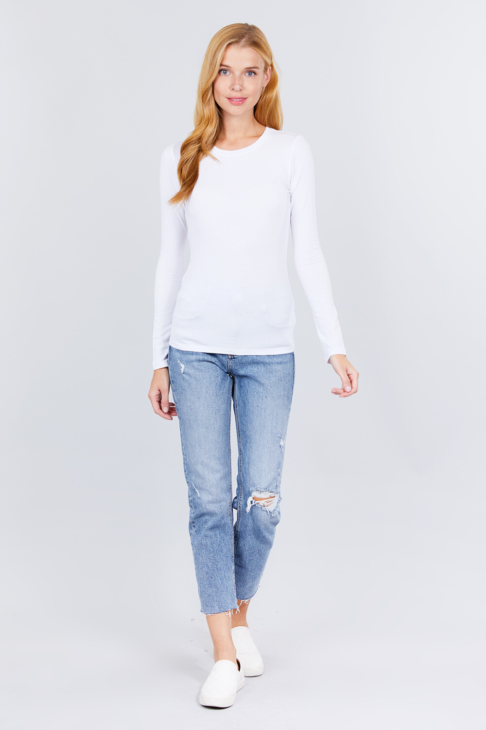 Womens Cotton Stretch Long Sleeve T-Shirt Plain Fitted Basic Solid Slim Layering
