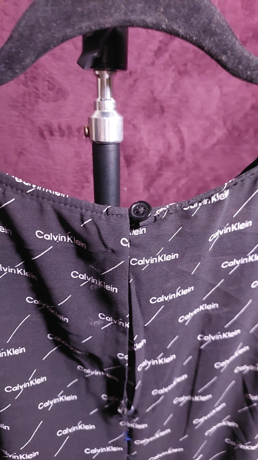Calvin Klein Black/White Logo Print Babydoll Short Dress 3/4 Puff Sleeve L